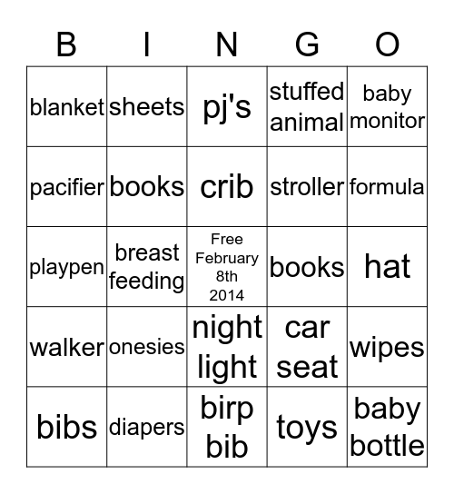 Kristins' Baby Shower      Bingo Card
