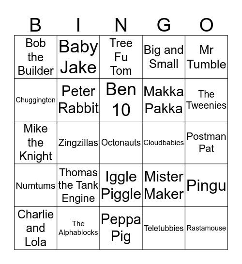 Mr Barrett's Favourite TV Characters Bingo Card