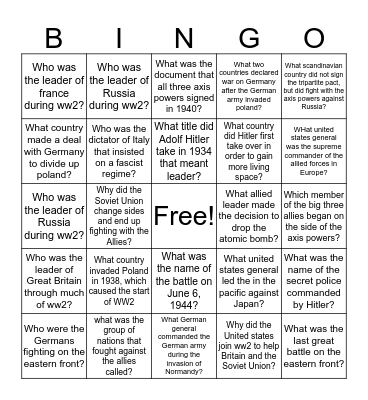 Allied Powers Bingo Card