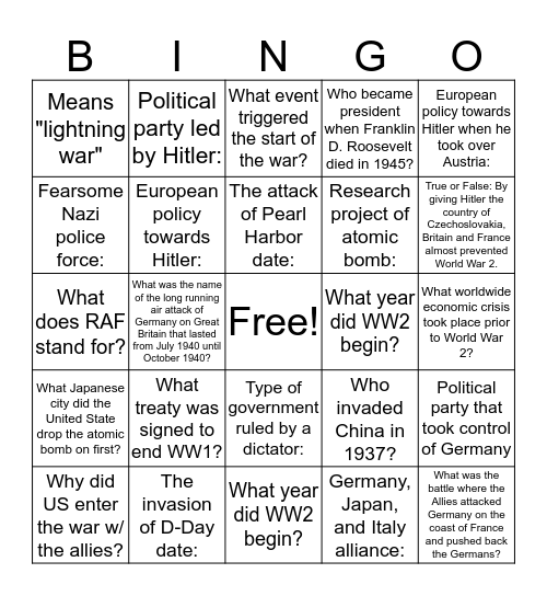 Glossary and Terms Bingo Card