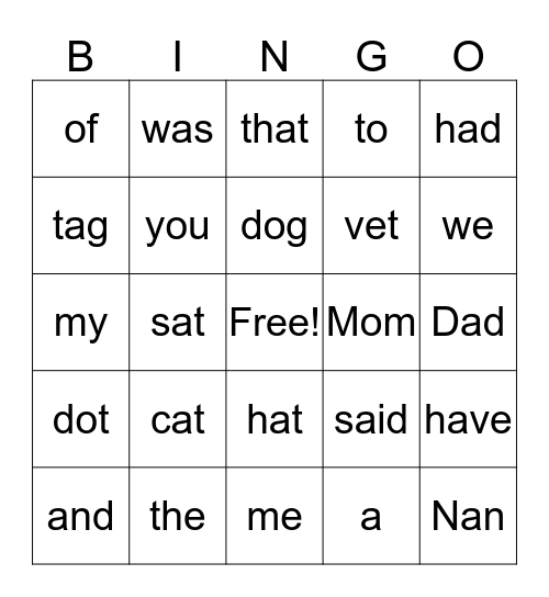 CVC Bingo Card