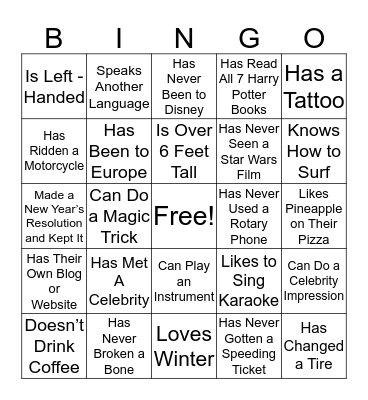 MTS Intern Bingo!! Instructions: Find an intern who matches a square below. Write their name. One intern per square. No repeats. Cover all of the squares for a prize! Bingo Card