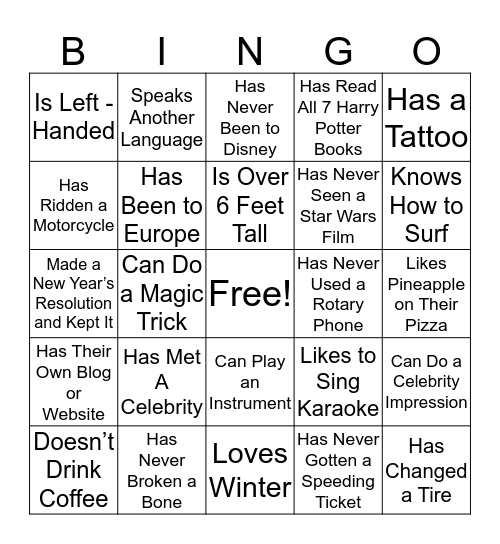 MTS Intern Bingo!! Instructions: Find an intern who matches a square below. Write their name. One intern per square. No repeats. Cover all of the squares for a prize! Bingo Card