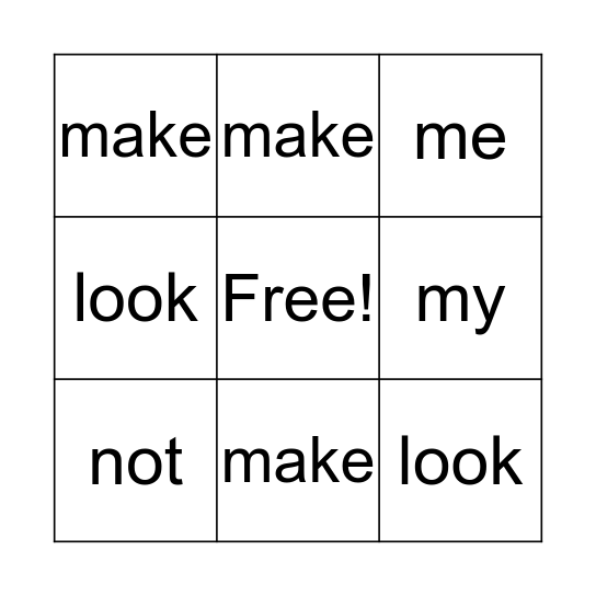 Sight Words Bingo Card