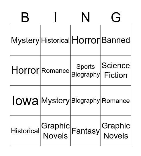 Genre Bingo Card