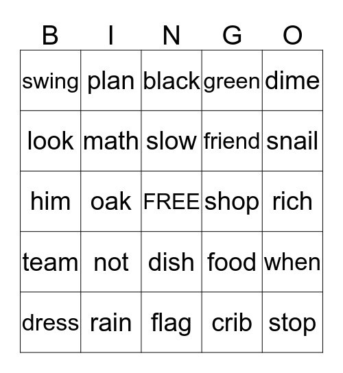 Phonics Bingo Card