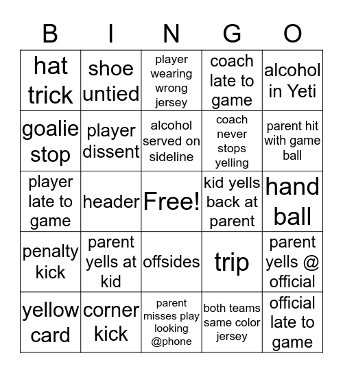 Soccer  Bingo Card