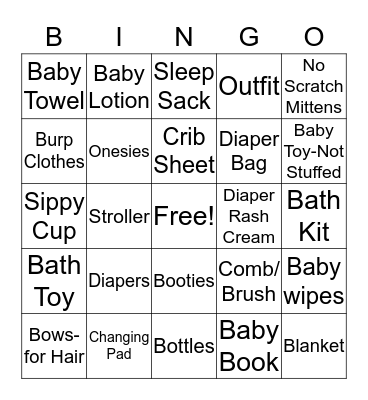 Samantha & Connor's Baby Shower Bingo Card