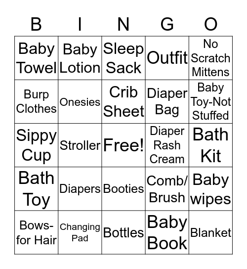Samantha & Connor's Baby Shower Bingo Card
