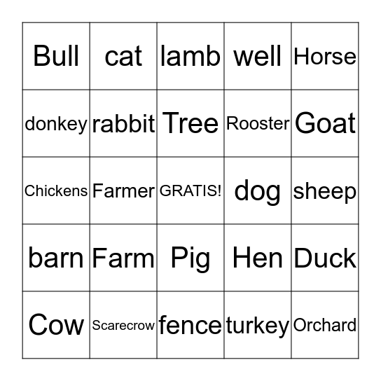 Los Animales de la Granja Bingo Card