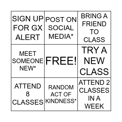 GX ON WHEELS Bingo Card