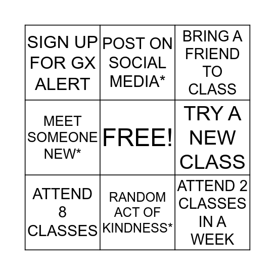 GX ON WHEELS Bingo Card