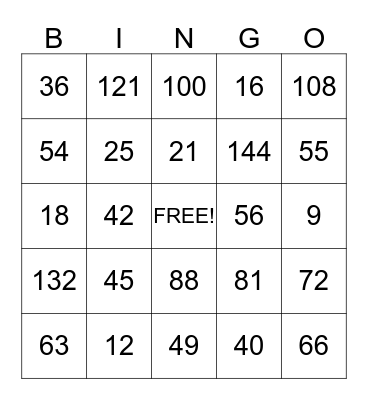 Valentine Multiplication Bingo Card