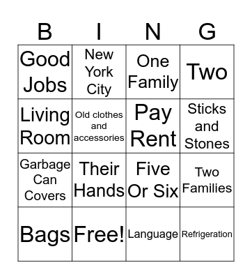 Immigrant kids bingo Card