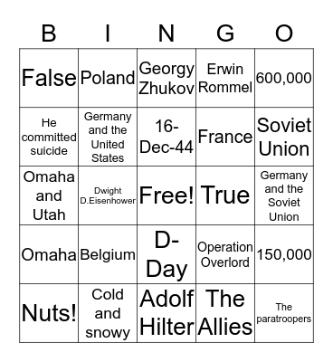Allied Powers Bingo Card
