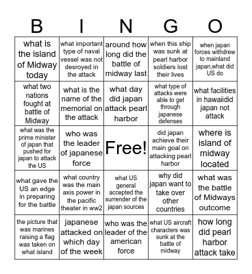 pacific Bingo Card