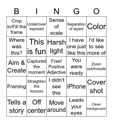 Photo Critique Bingo! Bingo Card