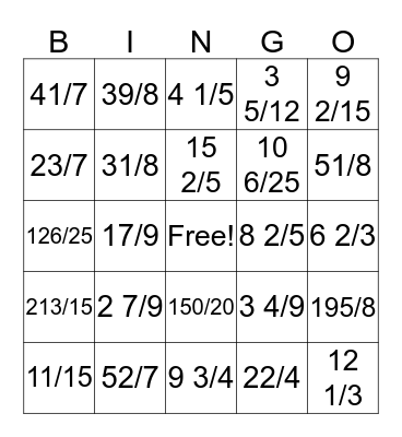 Fraction BINGO Card