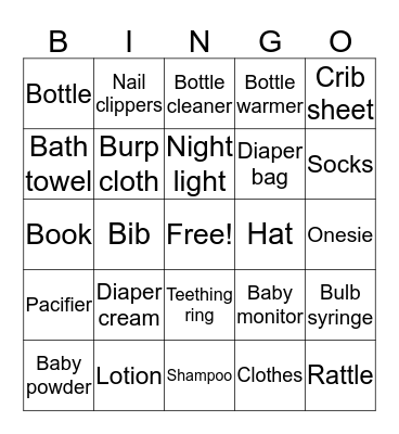 Baby Bingo Card