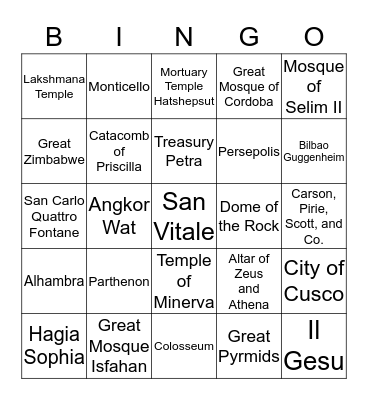 Architectural Bingo AP Art History Bingo Card