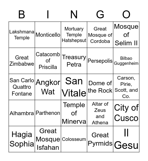 Architectural Bingo AP Art History Bingo Card