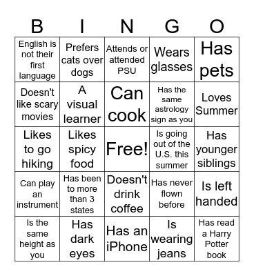Find Someone Who... Bingo Card