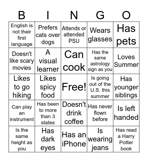 Find Someone Who... Bingo Card