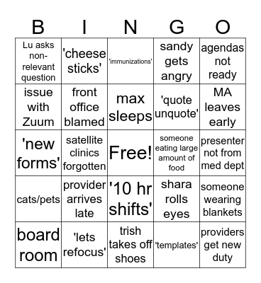 UIHS staff meeting Bingo Card