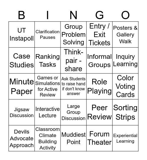 Active Learning Bingo Card