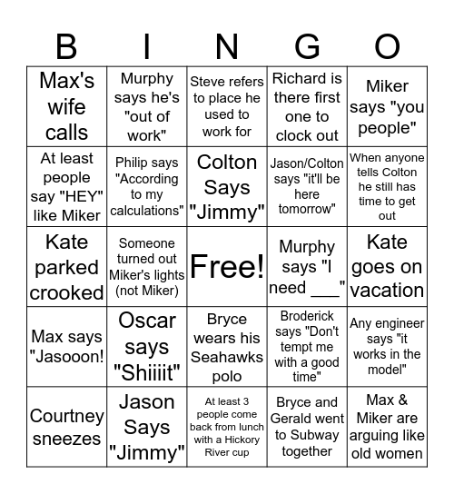 Green Valley Bingo Card