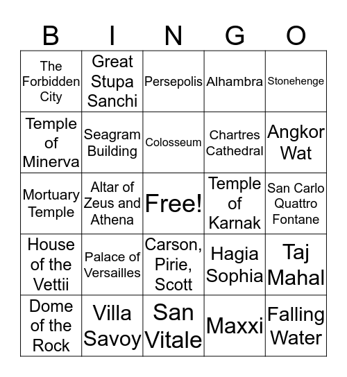 Architectural Bingo Card
