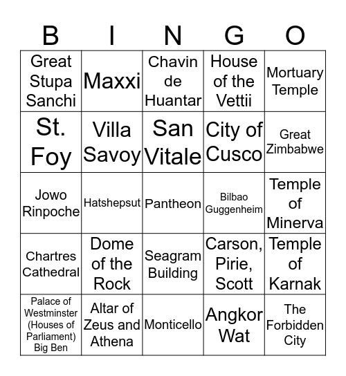 Architectural Bingo Card
