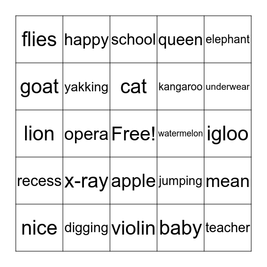 Alphabet Bingo Card