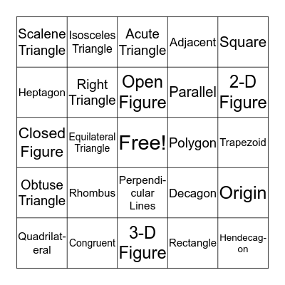 Geometry Bingo Card