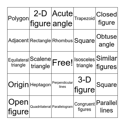 Geometry Bingo Card