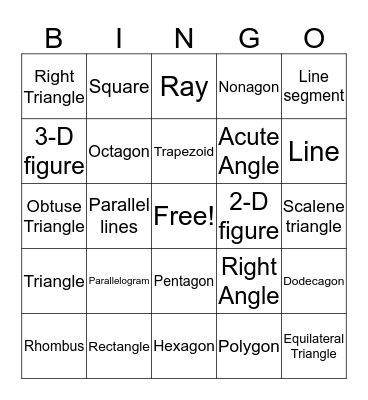 Geometry Bingo Card