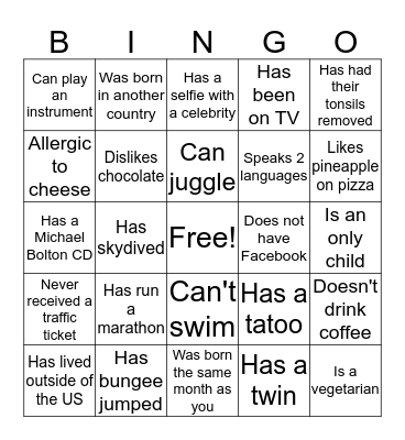 TA Human Bingo Card