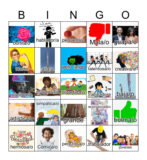 adjetivos Bingo Card