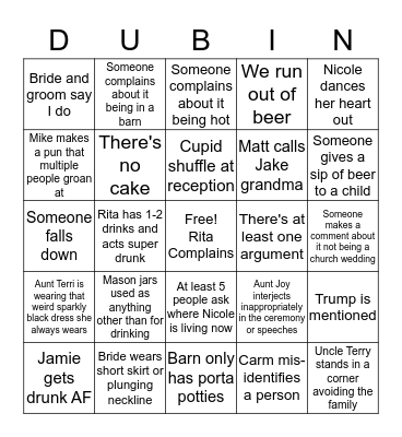 Dubin Wedding Bingo Card