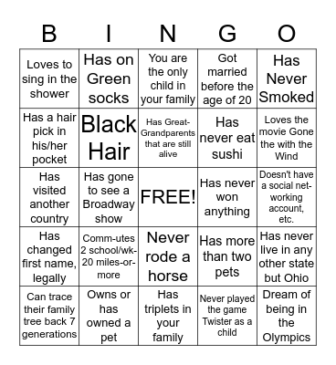 Human Bingo Card