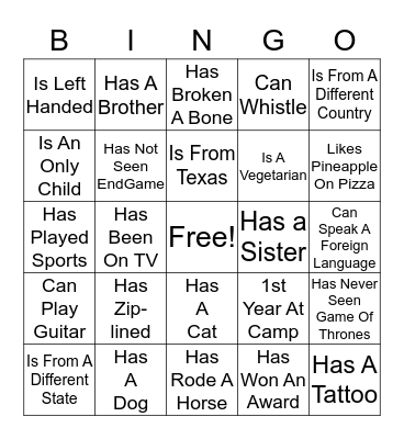 Staff Icebreaker Bingo Card