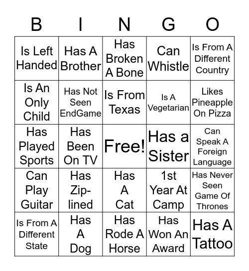 Staff Icebreaker Bingo Card