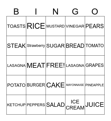 FOOD Bingo Card