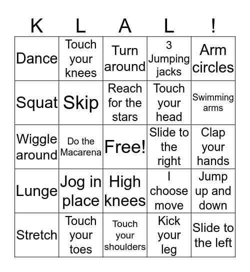 KLAL Fit! Bingo Card