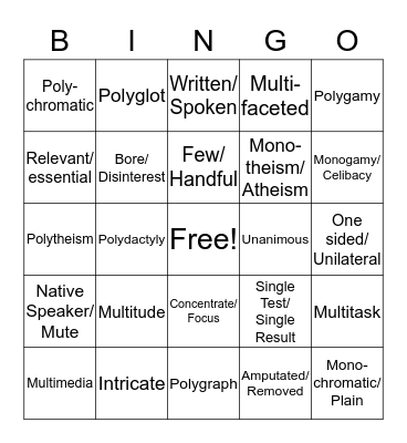 May Vocab Test Bingo Card