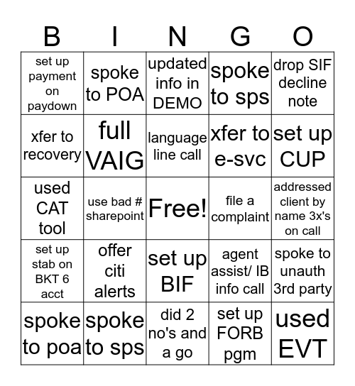 Weekend BINGO! Bingo Card