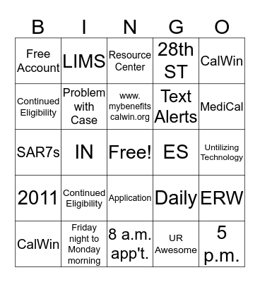 BCW Bingo Card