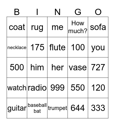 Vocabulary Bingo Card