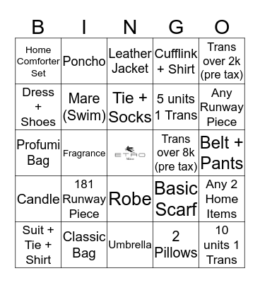 E T R O Bingo Card