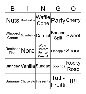 Ice Cream Bingo!! Bingo Card